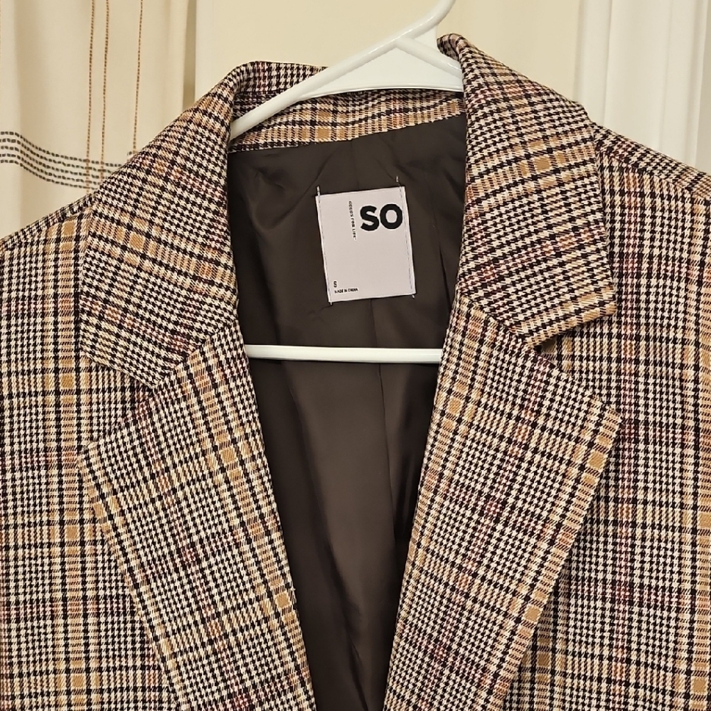 SO Women's Plaid Blazer - Brown and Black NWT